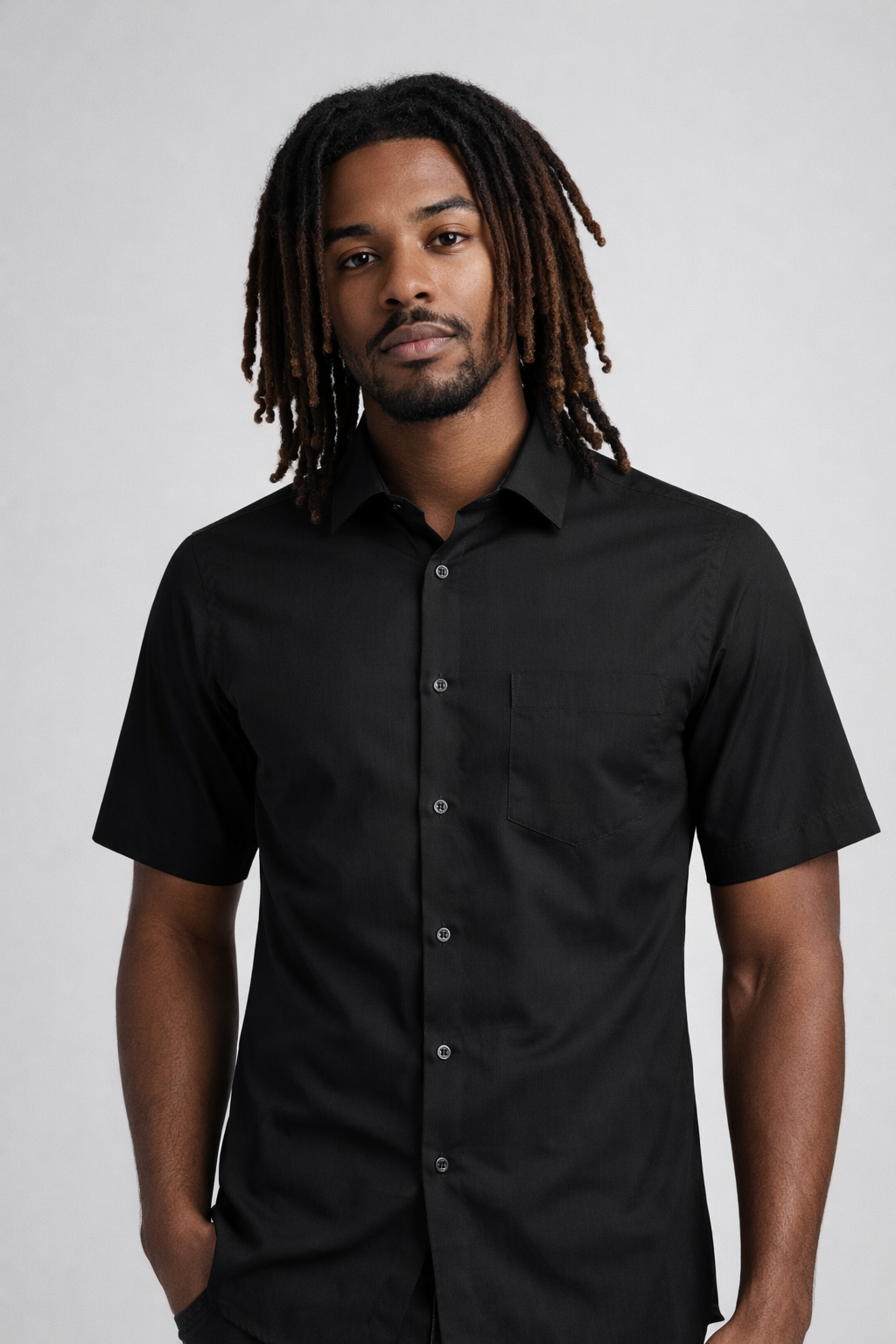 Camisa Social Manga Curta Tradicional Com Bolso